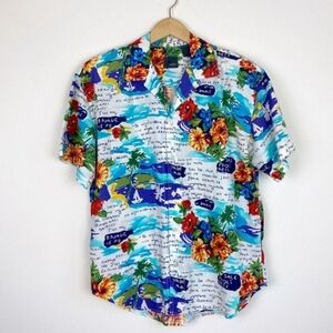 Vintage Liz Claiborne Button up Shirt Silky Hawaiian tropical Large